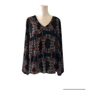 ana large blouse v-neck long sleeves floral black purple